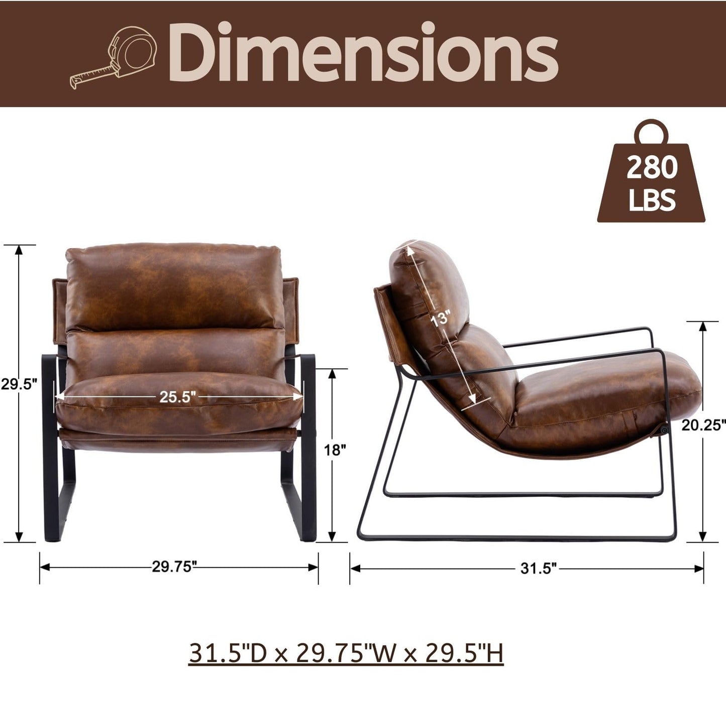 LukeAlon Modern PU Leather Accent Armchair, Brown