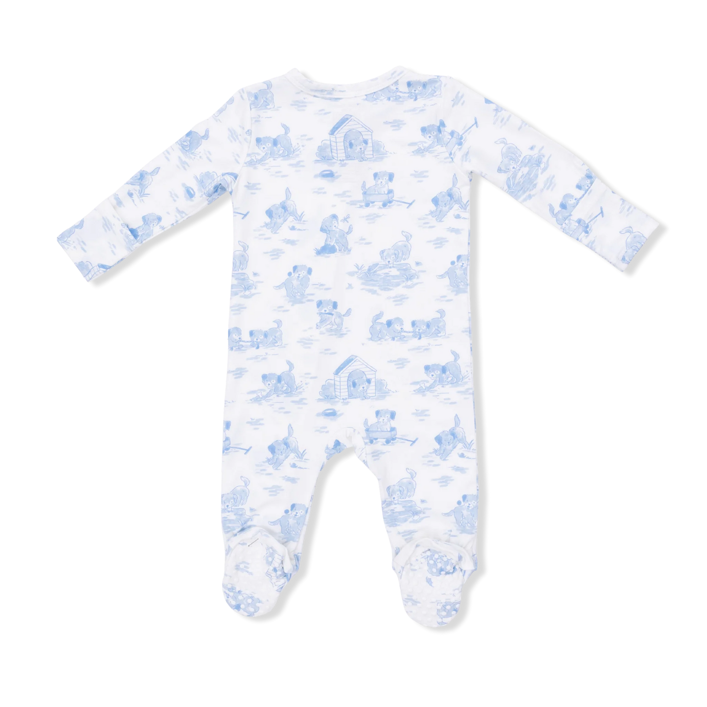 Puppy Toile Blue- 2 Way Zipper Footie