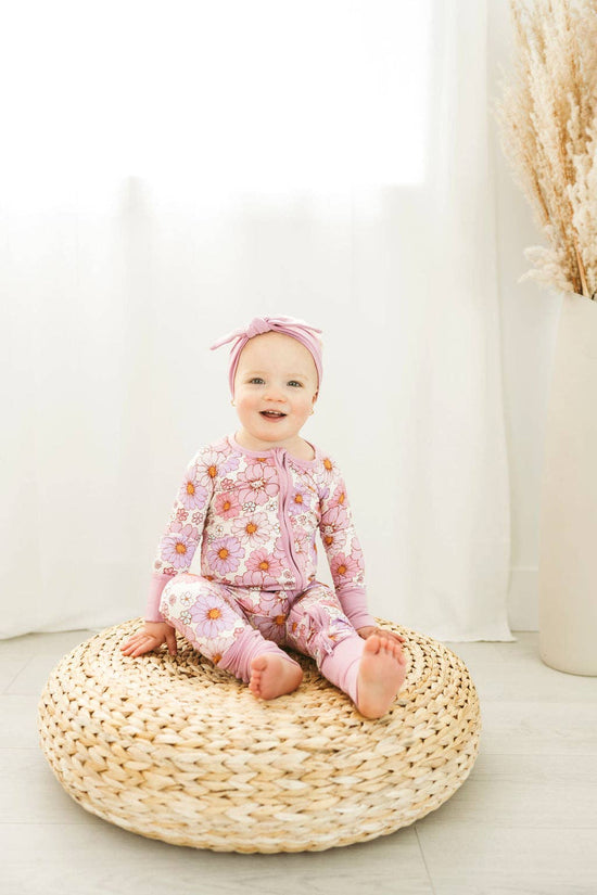 Powerful in Pink (Flower) Bamboo baby pajamas convertible Romper
