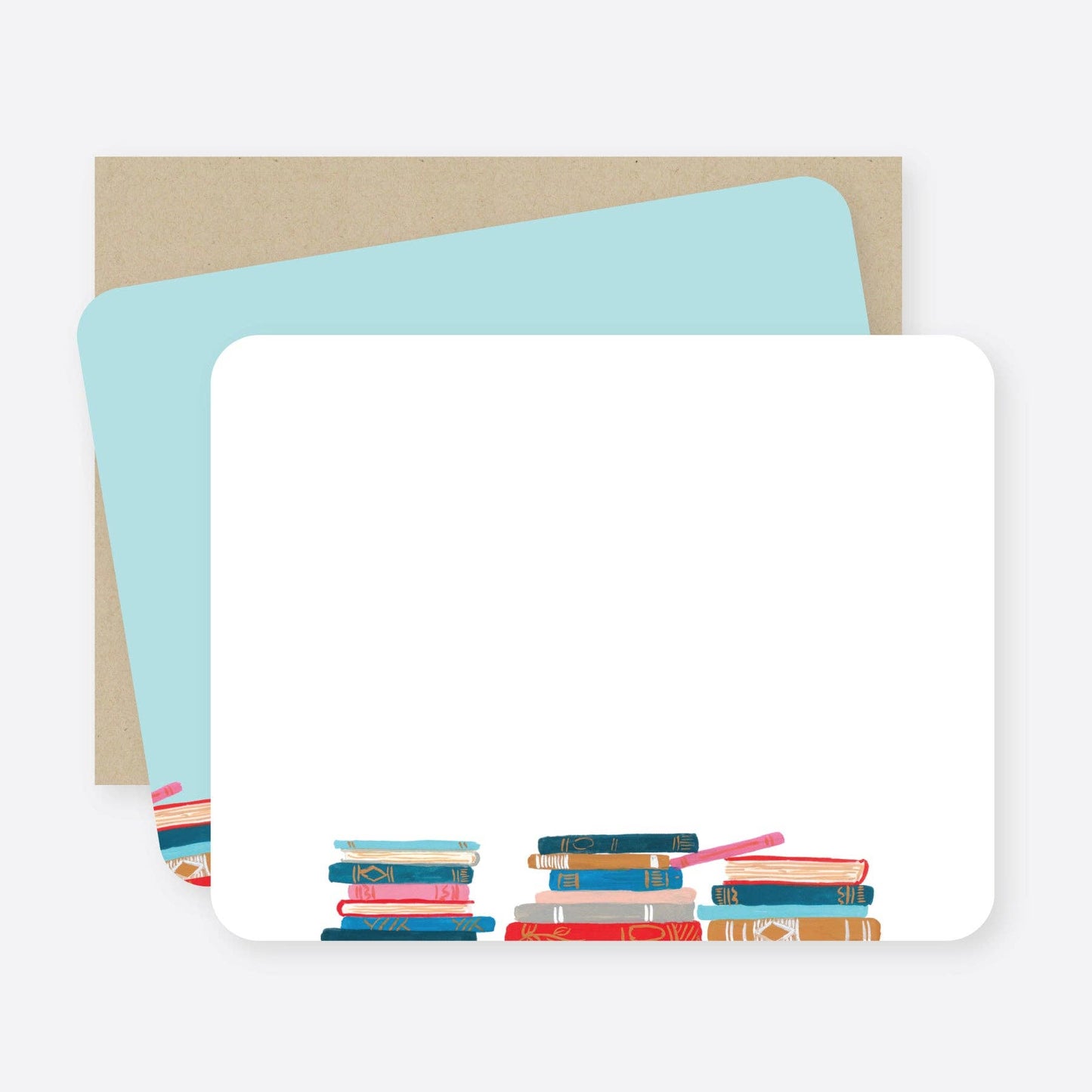 Stacked books flat notecard set