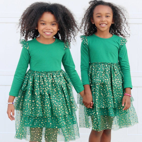 Load image into Gallery viewer, Emerald Shimmer Christmas Long Sleeve Tutu Dress
