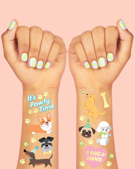 Dog Foil Kids Temporary Tattoos, Bday Party, Favor, Activity