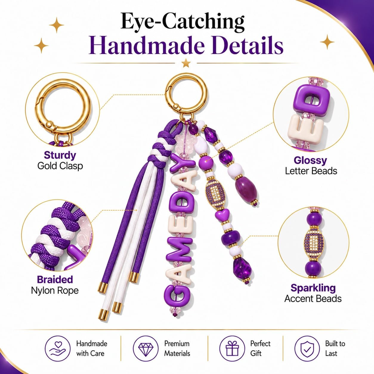 ANGLESJELL Football Bag Charms Paracord Game Day Keychains Purse Charms Football Cheer Mom Accessories Essentials Gifts