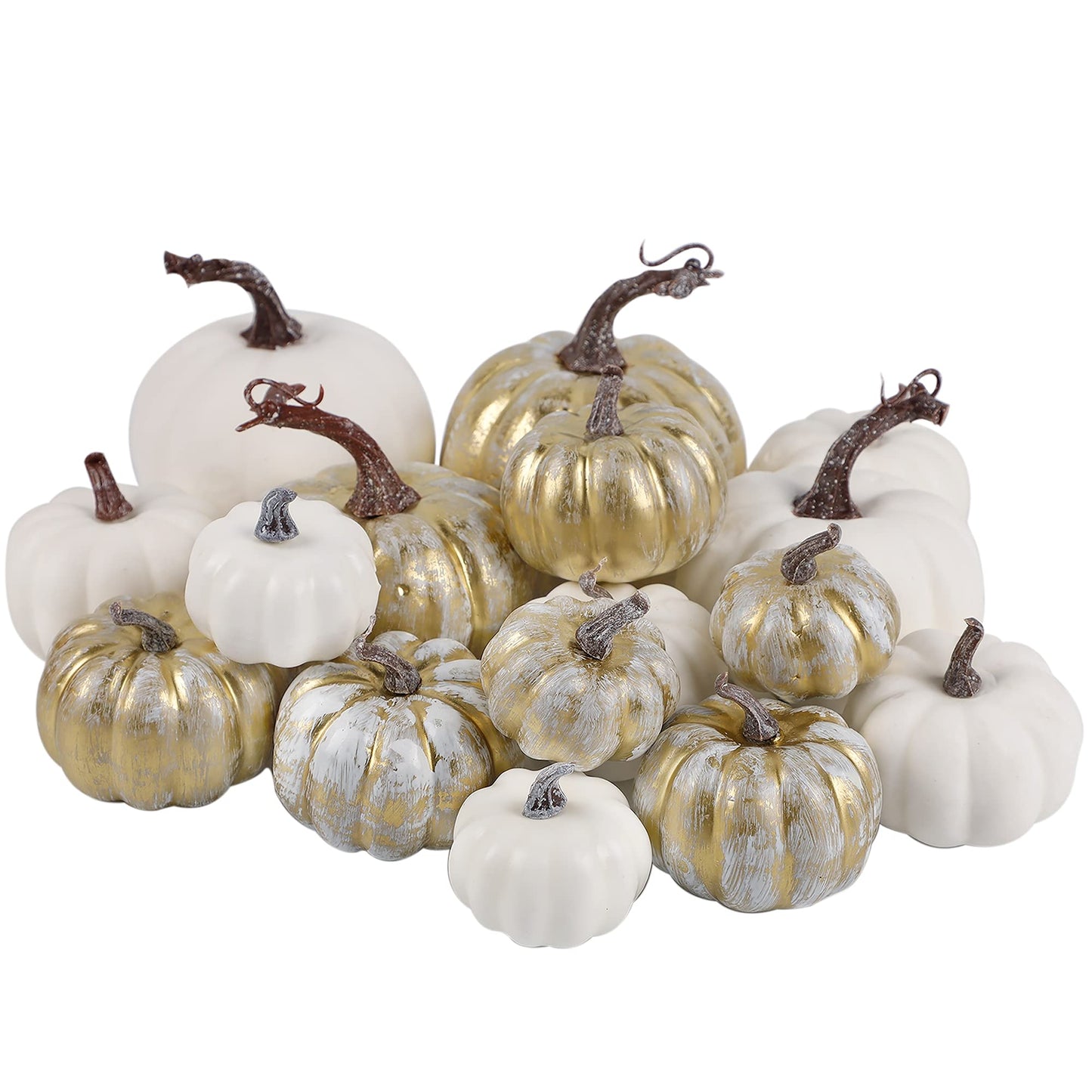 winemana 12 Pcs Pumpkin Fall Decorations, Golden Artificial Pumpkins
