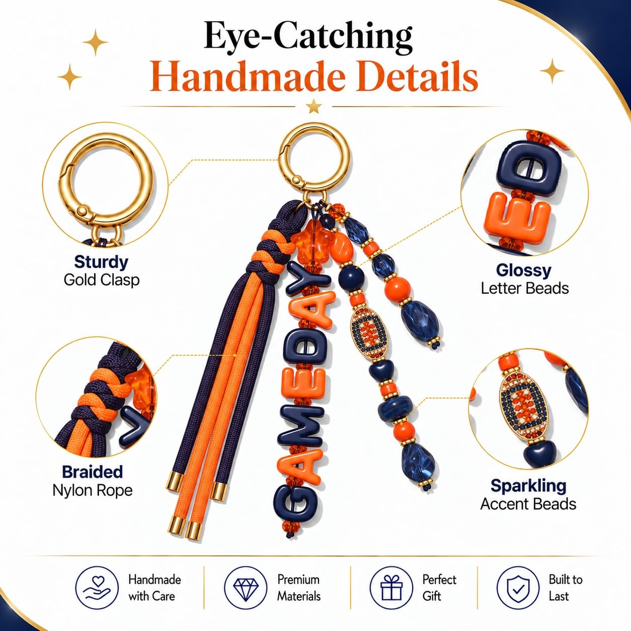 ANGLESJELL Football Bag Charms Paracord Game Day Keychains Purse Charms Football Cheer Mom Accessories Essentials Gifts