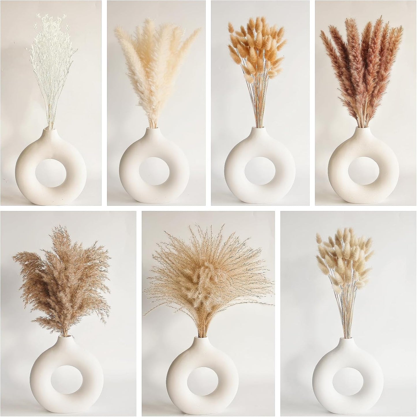 Dried Pampas Grass Decor, 100 Stems Pampas Grass Contains Bunny Tails Dried Flowers, Reed Grass Bouquet for Wedding Boho Flowers Home Table Decor, Rustic Farmhouse Party (17", White and Brown)