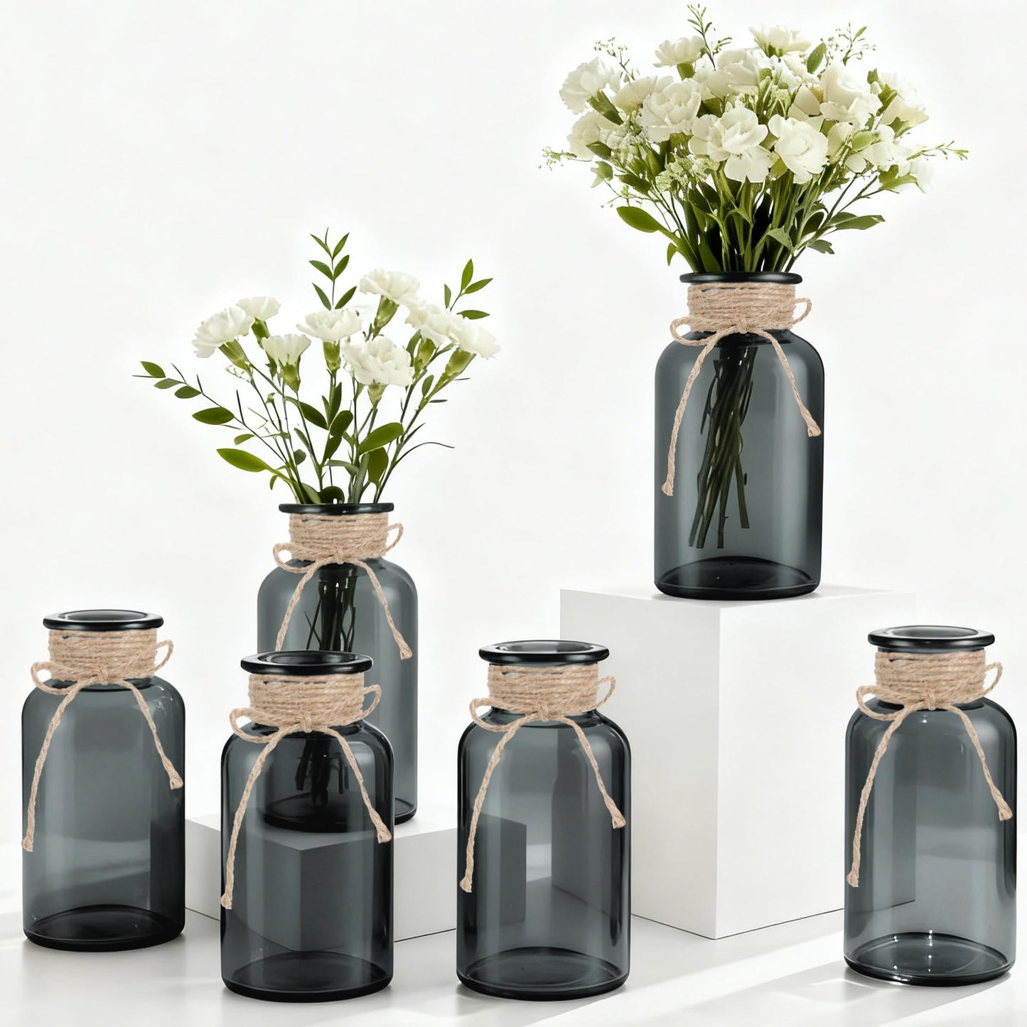 3 Pack Mason Jar Vases for Centerpieces, Amber Glass Flower Vase