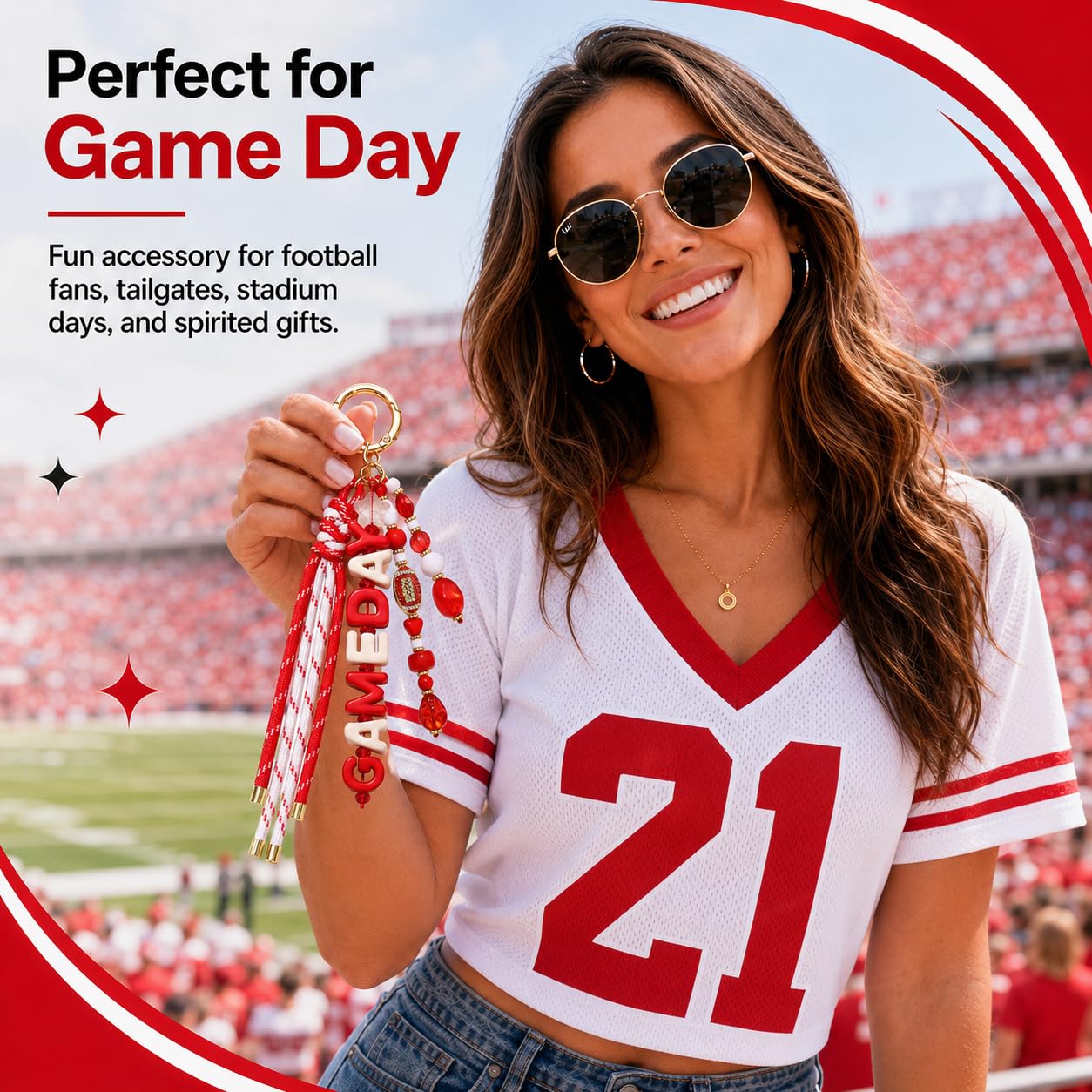 ANGLESJELL Football Bag Charms Paracord Game Day Keychains Purse Charms Football Cheer Mom Accessories Essentials Gifts
