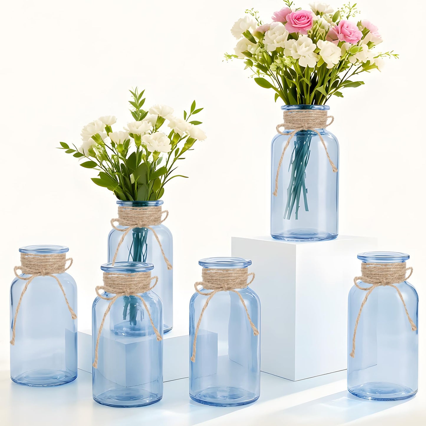 3 Pack Mason Jar Vases for Centerpieces, Amber Glass Flower Vase