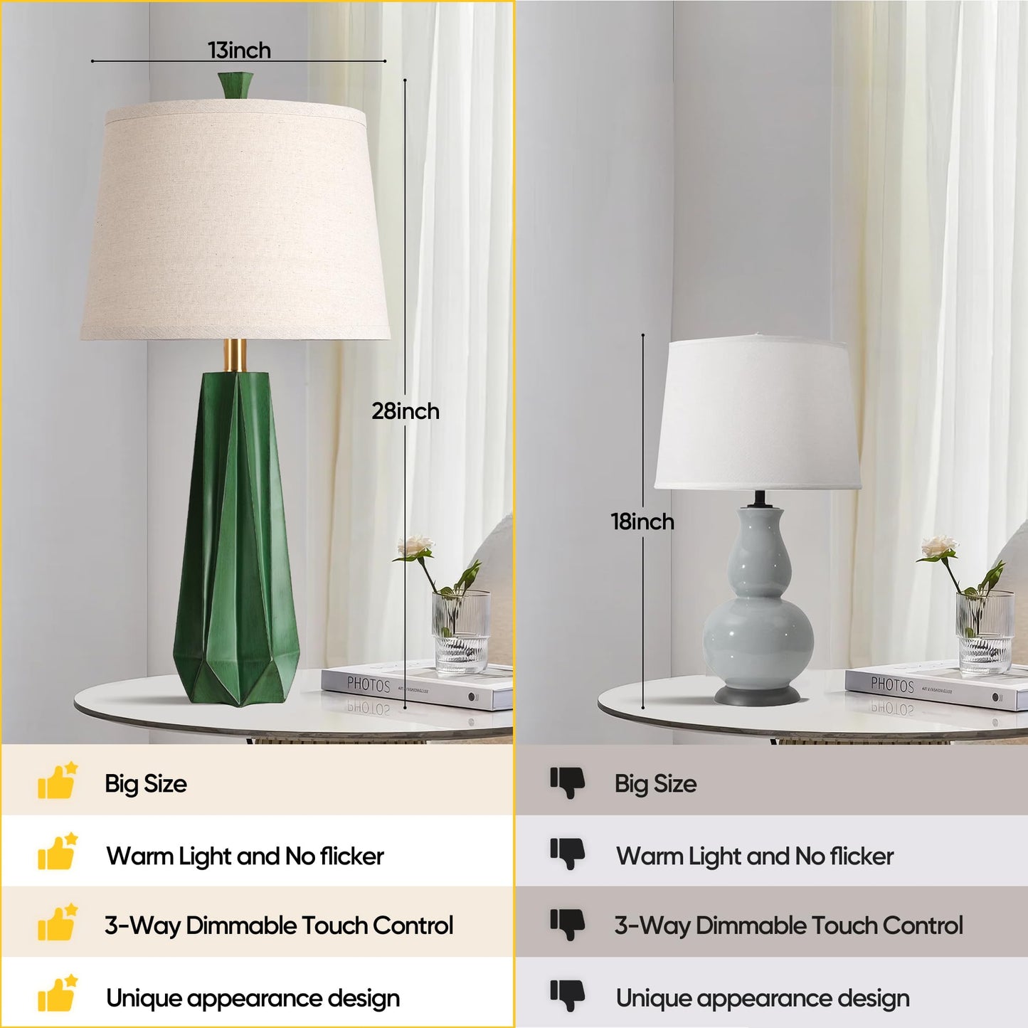 WIHTU 27" Wood Grain Resin Table Lamp Set of 2,Modern Beside Lamp for Decor