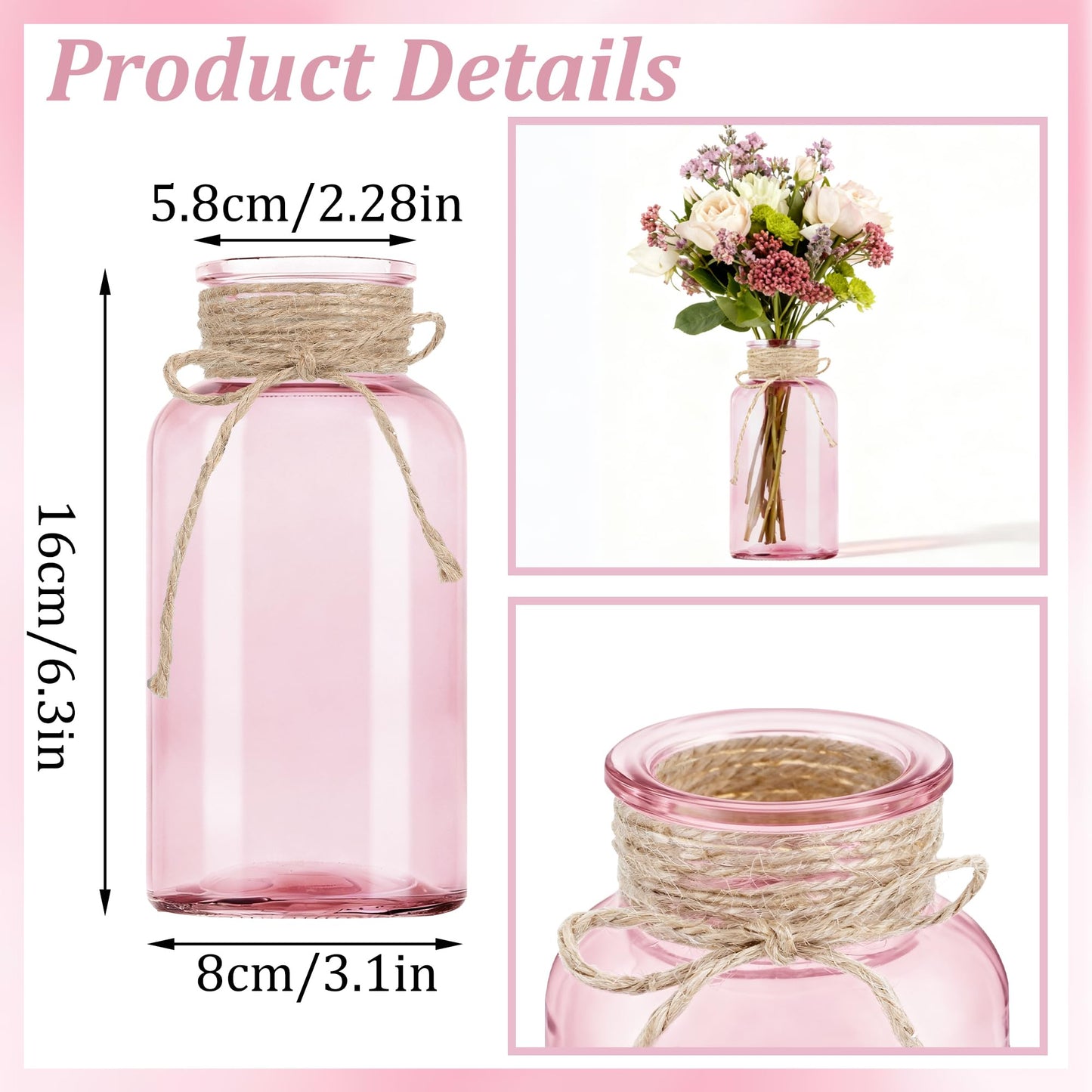 3 Pack Mason Jar Vases for Centerpieces, Amber Glass Flower Vase