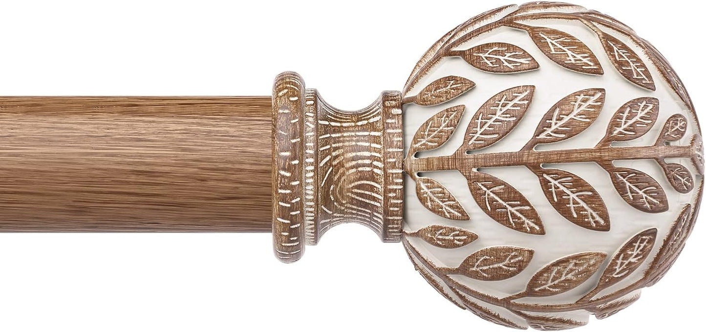 Curtain Rod 36-91 Inch, Boho Wood 1 Inch Curtain Rods for Windows