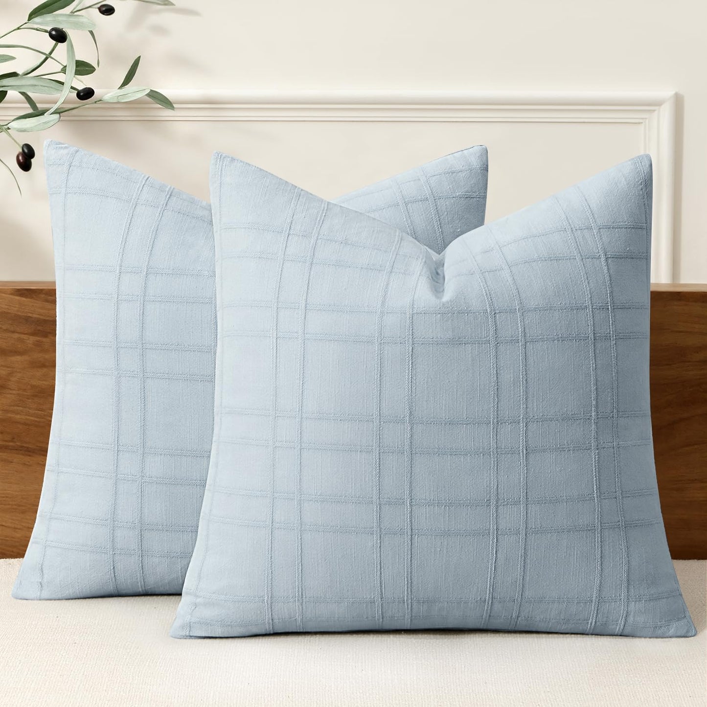 MIULEE Linen Plaid Pillow Covers Decorative 18x18 Dark Olive Green