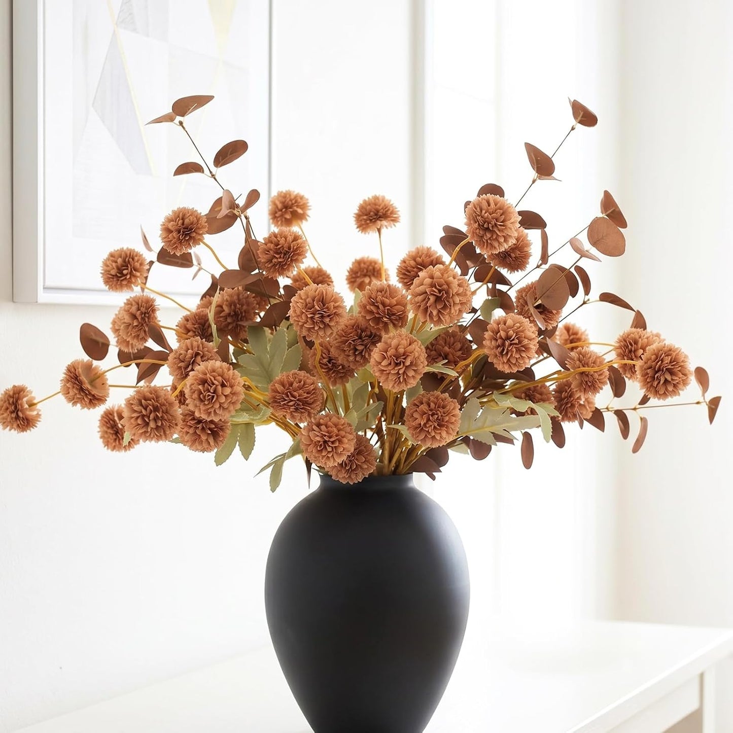 RyddeligHome Brown Mums Artificial Flowers Arrangement for Vases