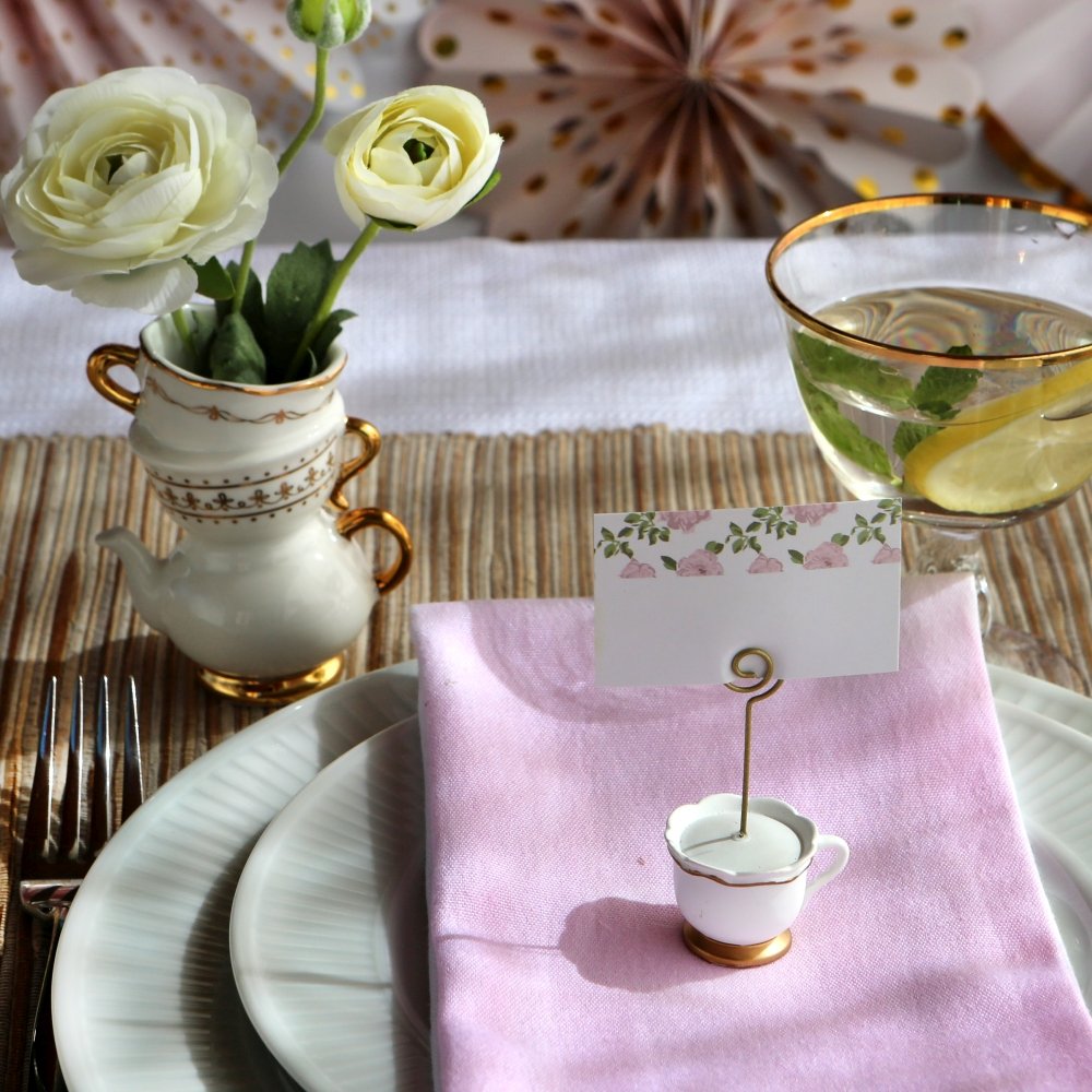 Set/2 Small Tea Time Whimsy Ceramic Bud Vase