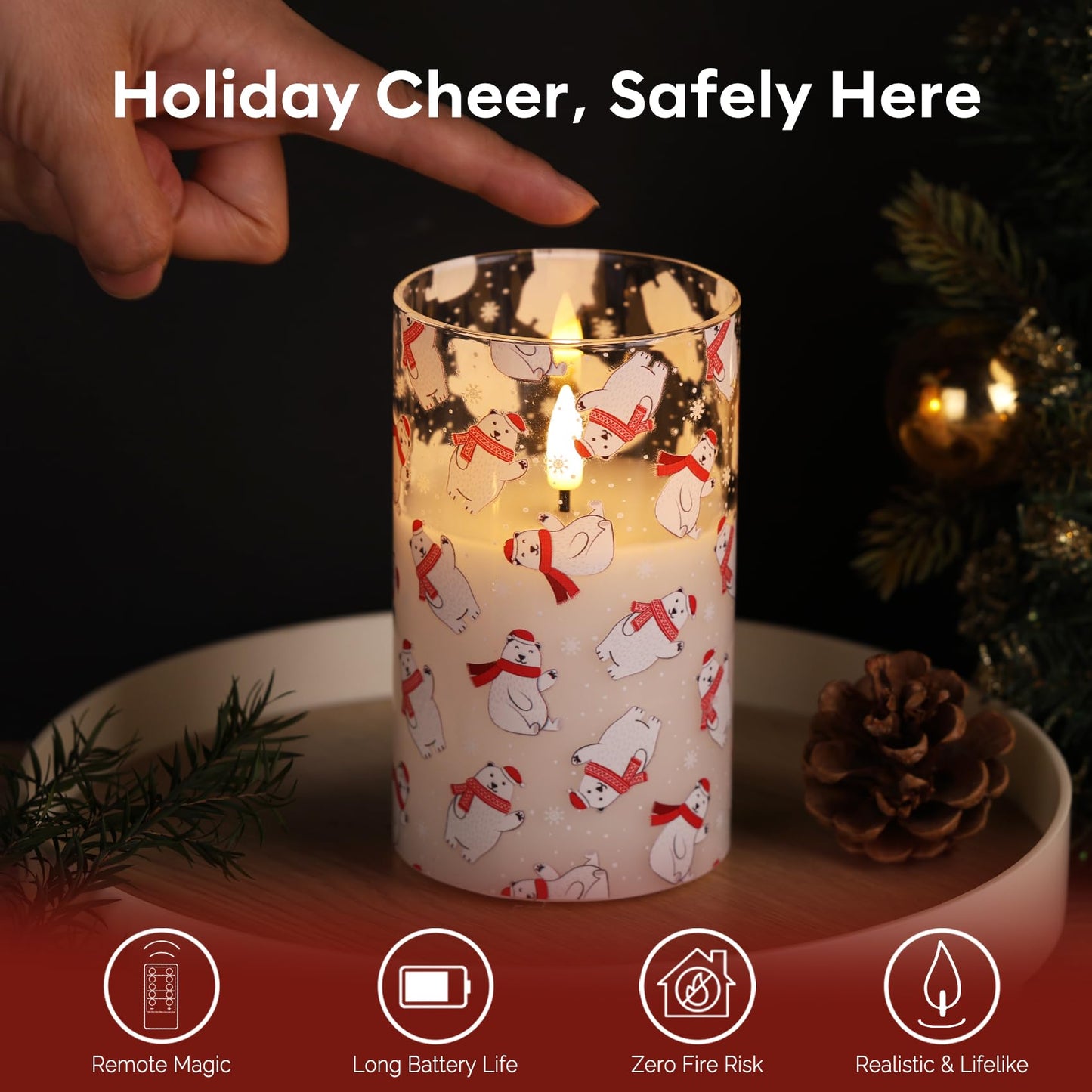 Eywamage Gold Glass Flameless Pillar Candles with Remote, Flickering Fall LED Candles Battery Operated Set of 3