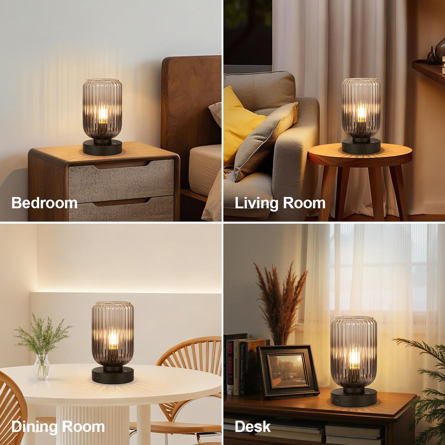 LightRound Cordless Table Lamp for Bedroom, Touch Stepless Dimmable, Modern