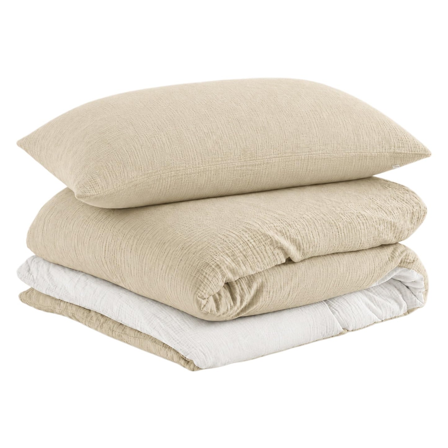 EMME Muslin Cotton Duvet Cover Set Linen Like Beige Queen