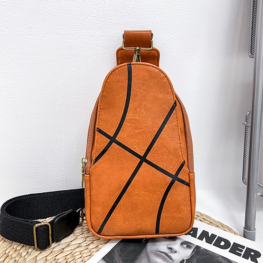 Pu Leather Football Print Sling Bag For Women, American Baseball Rugby Sports Chest Bag, Men's Travel Crossbody Bag