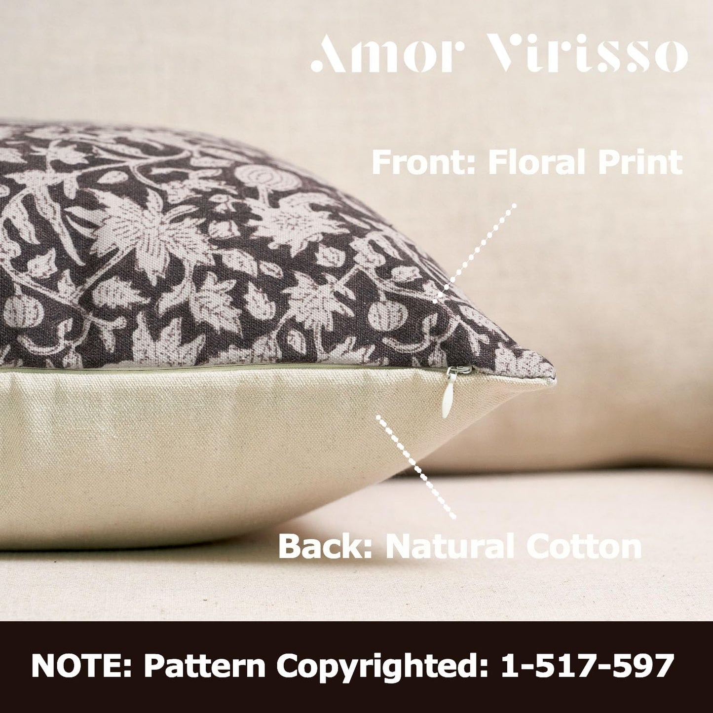 Amor Virisso Floral Throw Pillow Covers 18x18 Couch Pillows for Living Room Decorative Accent Pillow Covers Block Print Farmhouse Neutral Pillow Covers Sofa Pillows 1PC, Dusty Green