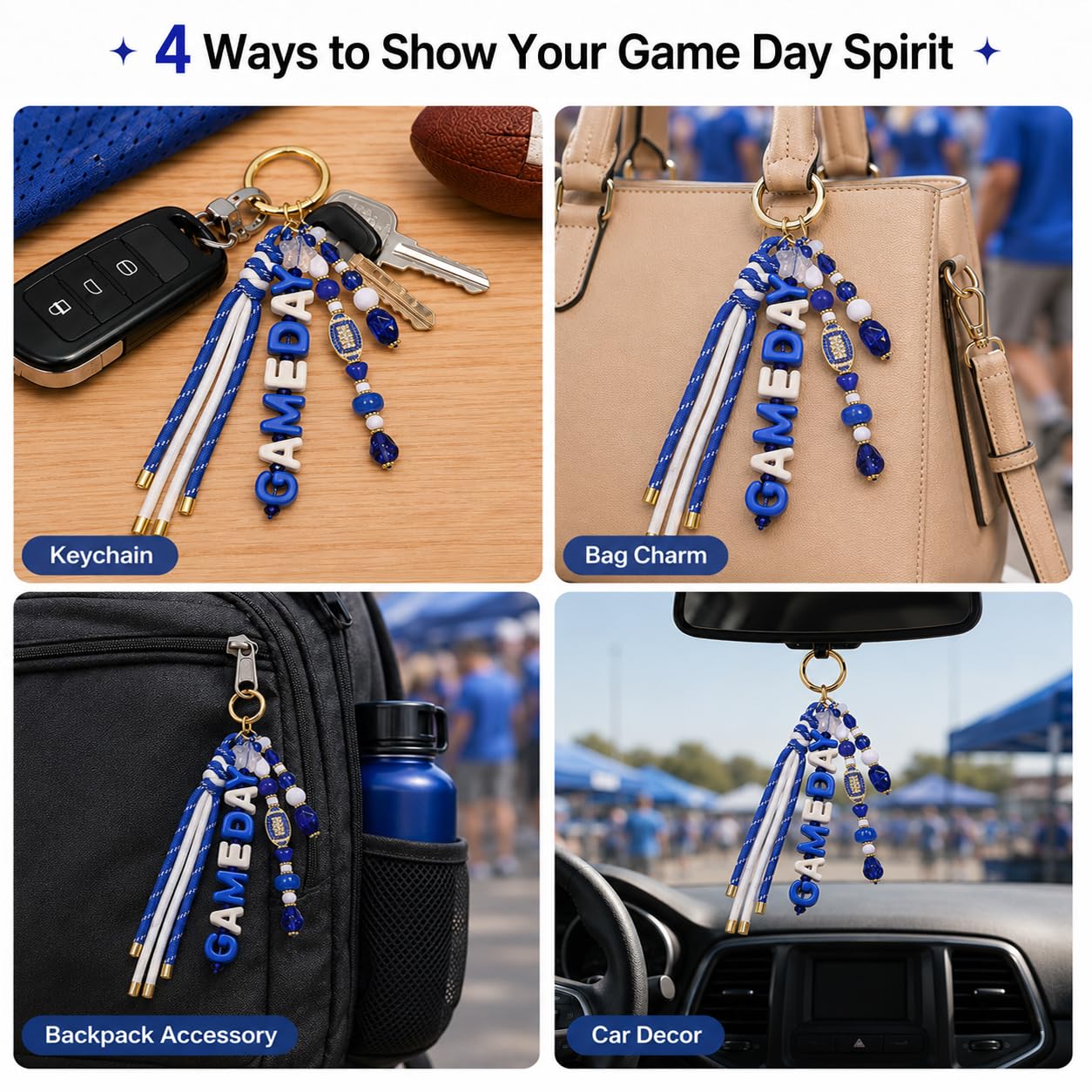 ANGLESJELL Football Bag Charms Paracord Game Day Keychains Purse Charms Football Cheer Mom Accessories Essentials Gifts