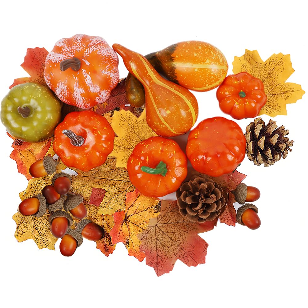 winemana 12 Pcs Pumpkin Fall Decorations, Golden Artificial Pumpkins