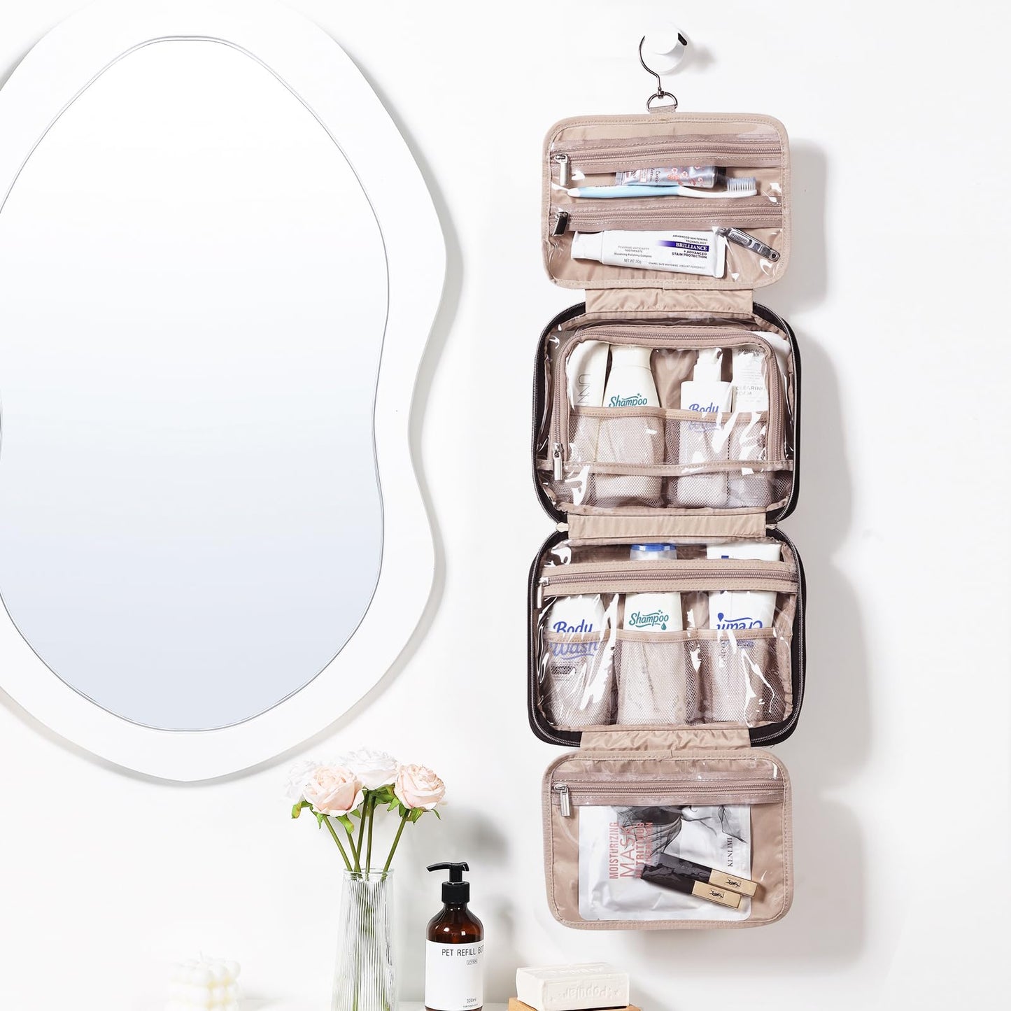 NISHEL Travel Toiletry Bag for women, Portable Hanging makeup Organizer