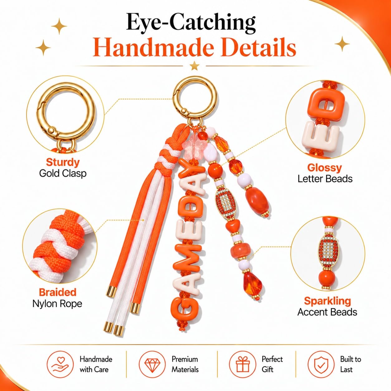 ANGLESJELL Football Bag Charms Paracord Game Day Keychains Purse Charms Football Cheer Mom Accessories Essentials Gifts