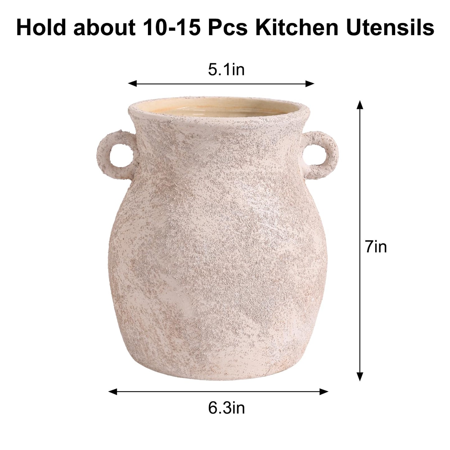 Ceramic Farmhouse Kitchen Utensil Holder for Countertop, Rustic Cooking Utensil Holder Crock Fit for Kitchen Counter.