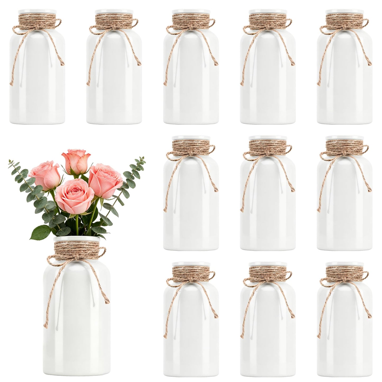 3 Pack Mason Jar Vases for Centerpieces, Amber Glass Flower Vase