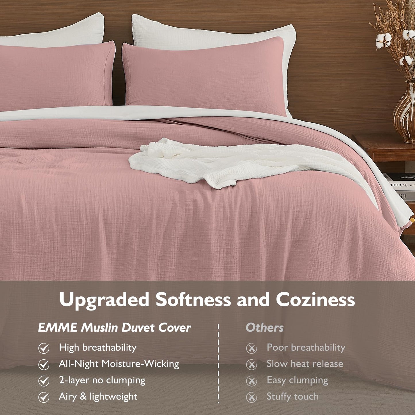 EMME Muslin Cotton Duvet Cover Set Linen Like Beige Queen