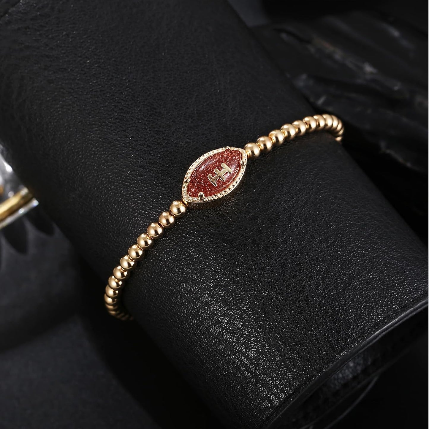 Football Game Day Bracelets for Women Golden/Silver Beaded Stretch Bracelets Sports Fan Bracelet Accessories