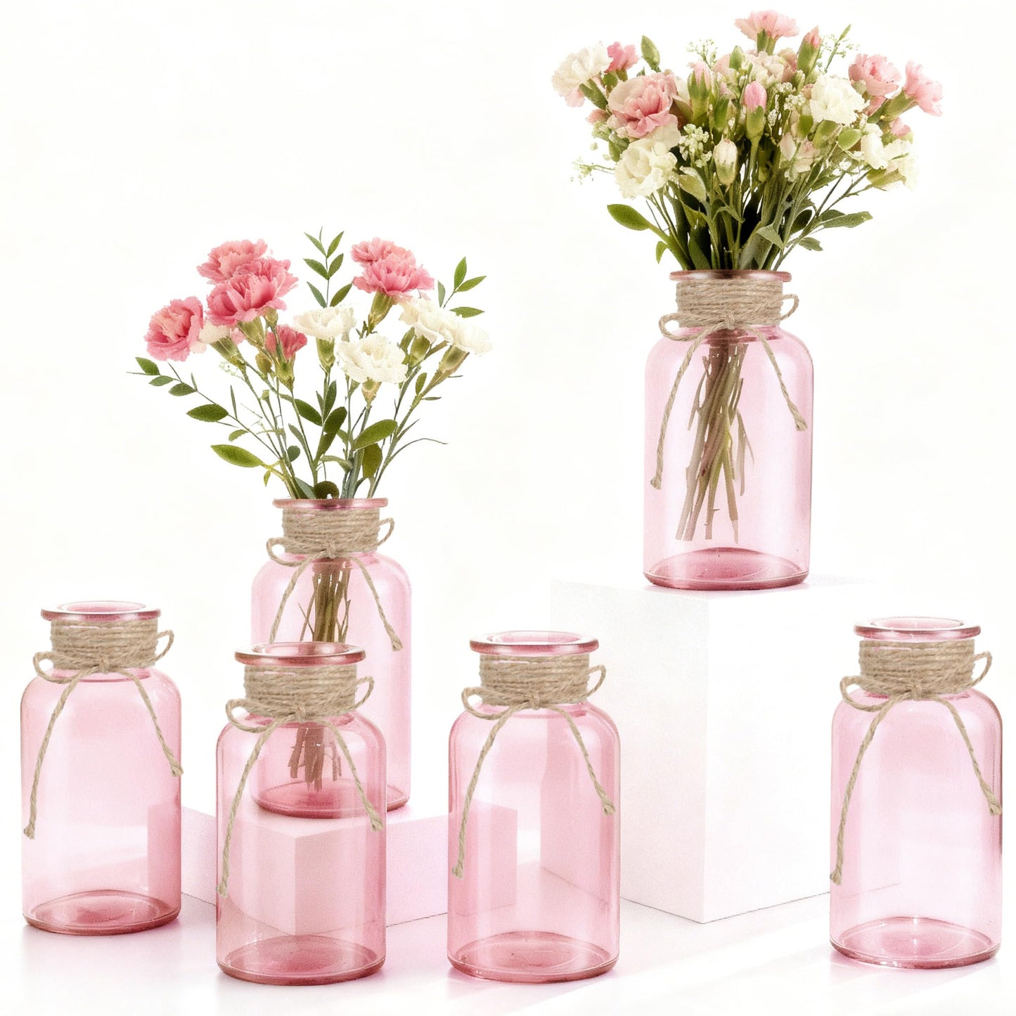 3 Pack Mason Jar Vases for Centerpieces, Amber Glass Flower Vase