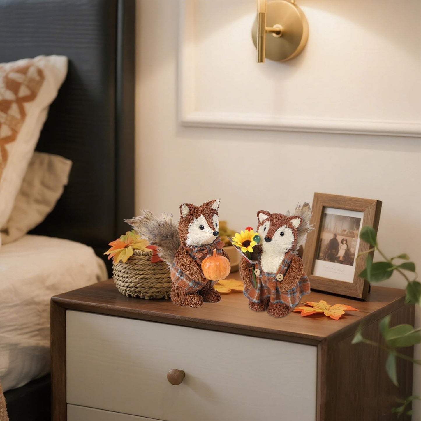 winemana Set of 2 Fall Decorations for Home Squirrels Table Decor