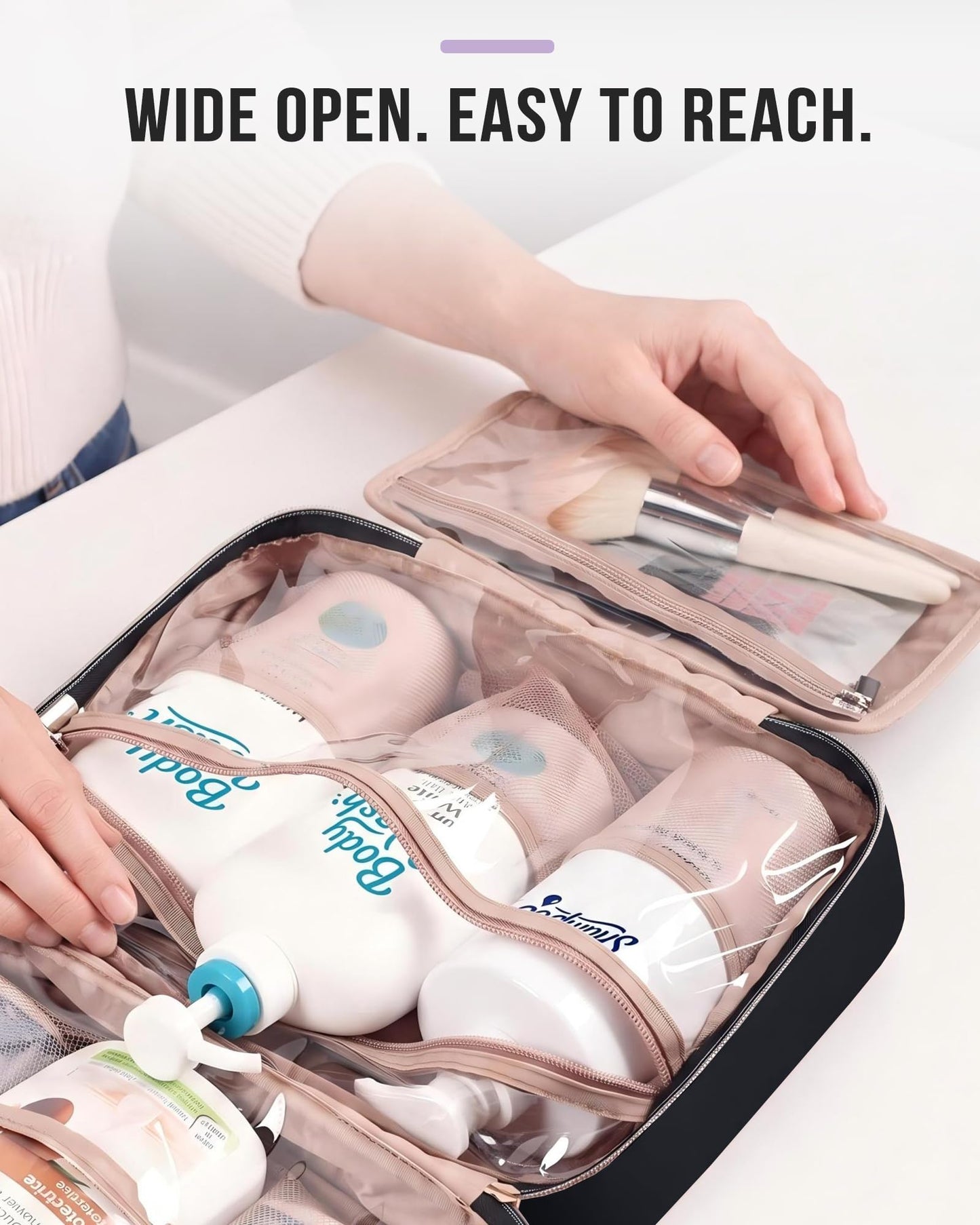 NISHEL Travel Toiletry Bag for women, Portable Hanging makeup Organizer
