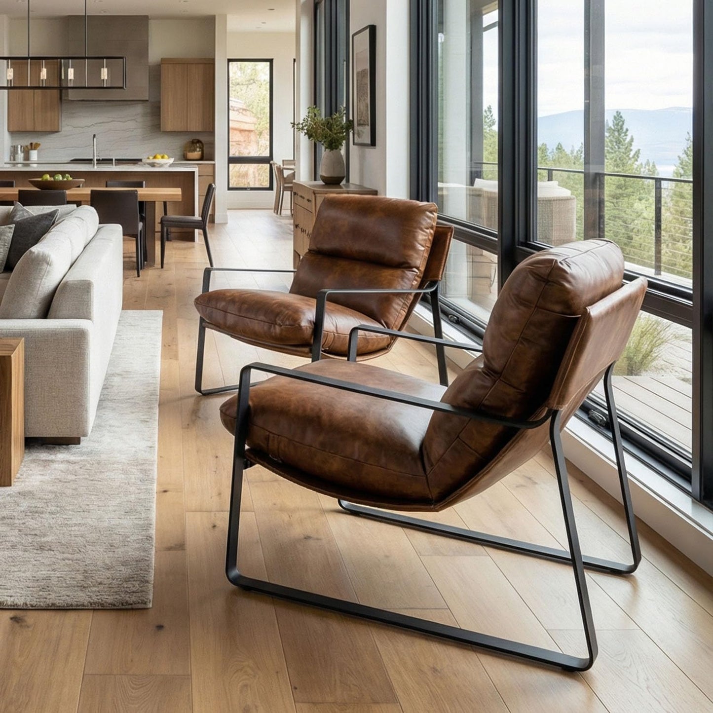 LukeAlon Modern PU Leather Accent Armchair, Brown