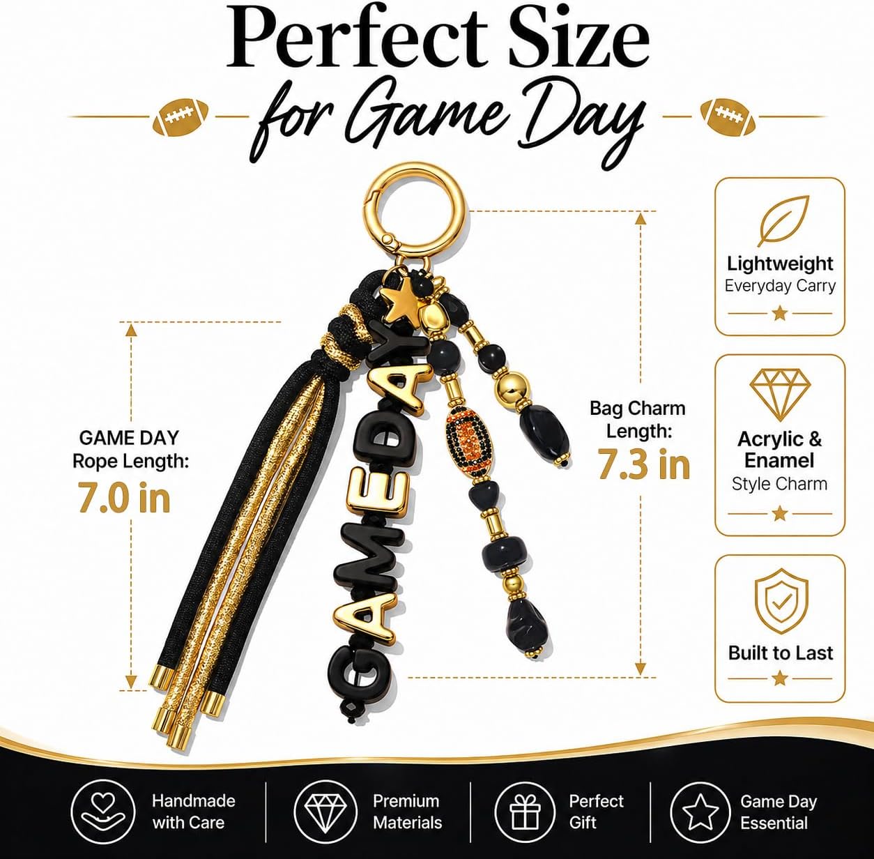 ANGLESJELL Football Bag Charms Paracord Game Day Keychains Purse Charms Football Cheer Mom Accessories Essentials Gifts