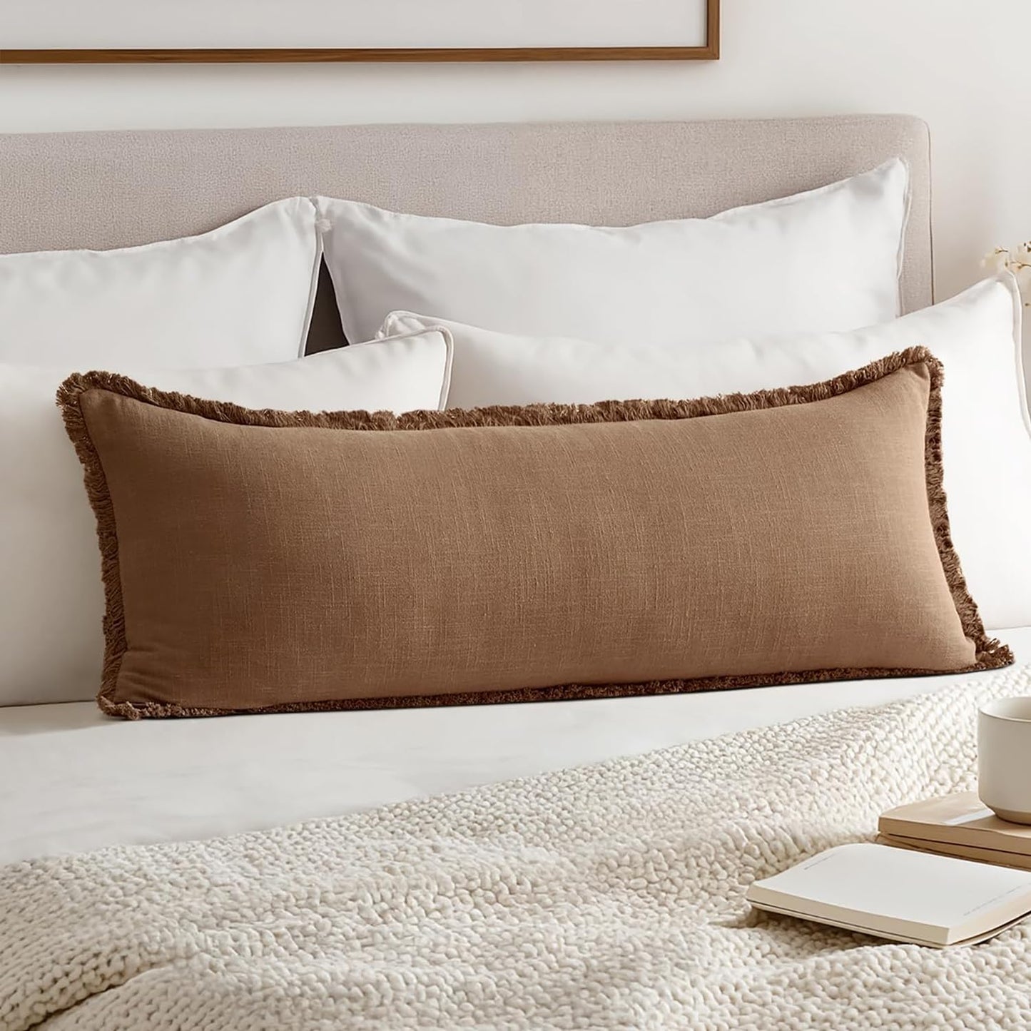 MIULEE 14x36 Long Linen Lumbar Pillow Covers Set of 1 Light Olive Green