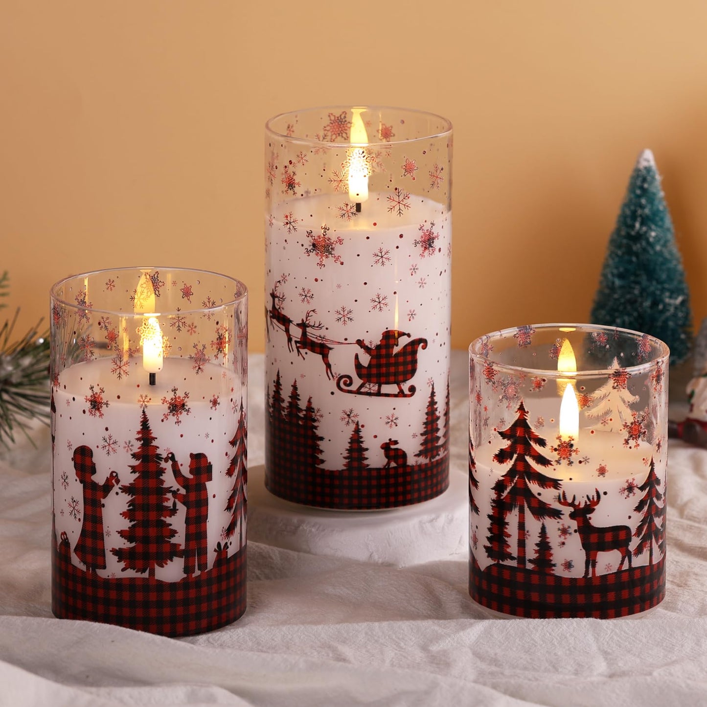 Eywamage Gold Glass Flameless Pillar Candles with Remote, Flickering Fall LED Candles Battery Operated Set of 3