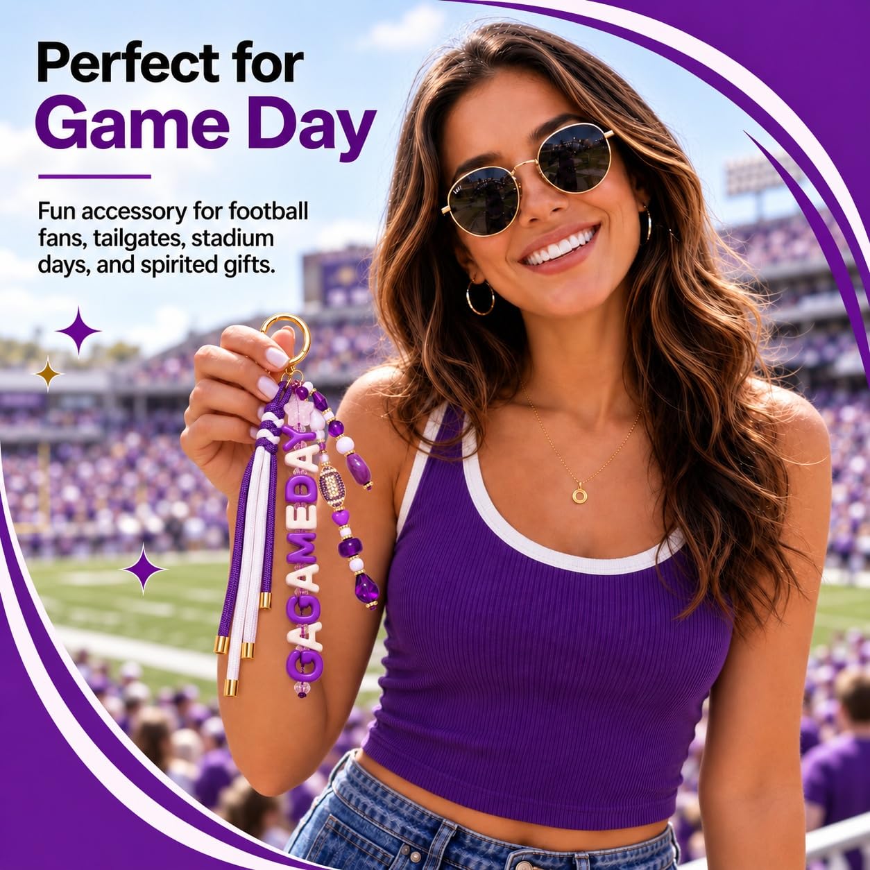 ANGLESJELL Football Bag Charms Paracord Game Day Keychains Purse Charms Football Cheer Mom Accessories Essentials Gifts