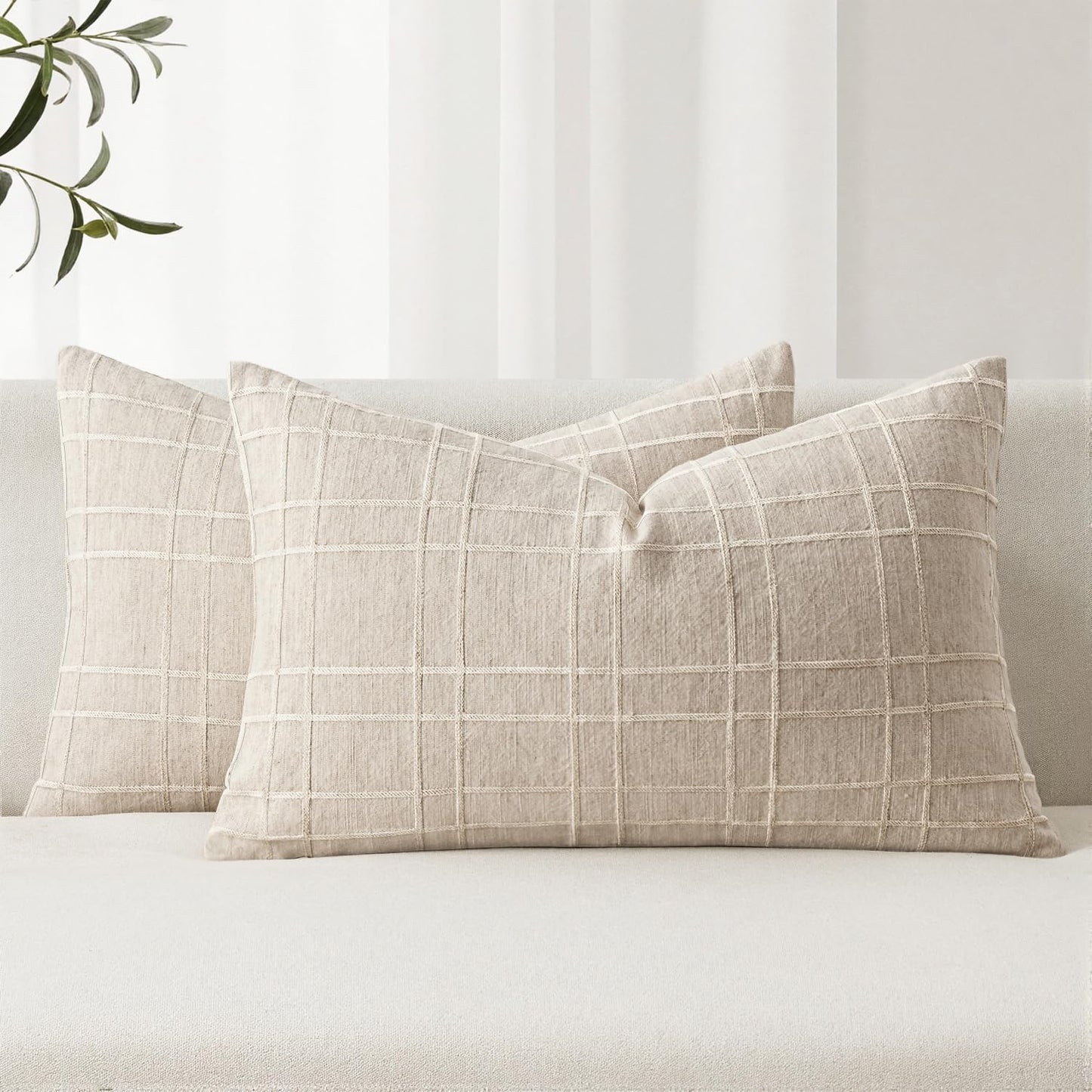 MIULEE Linen Plaid Pillow Covers Decorative 18x18 Dark Olive Green