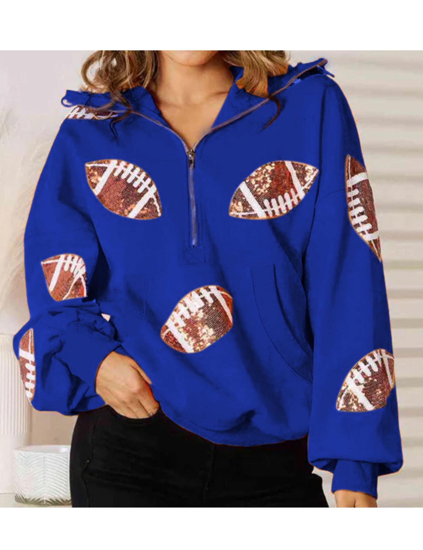 SeekMe Women Game Day Sweatshirt Sequin Football Hoodies Pullover Fall Top
