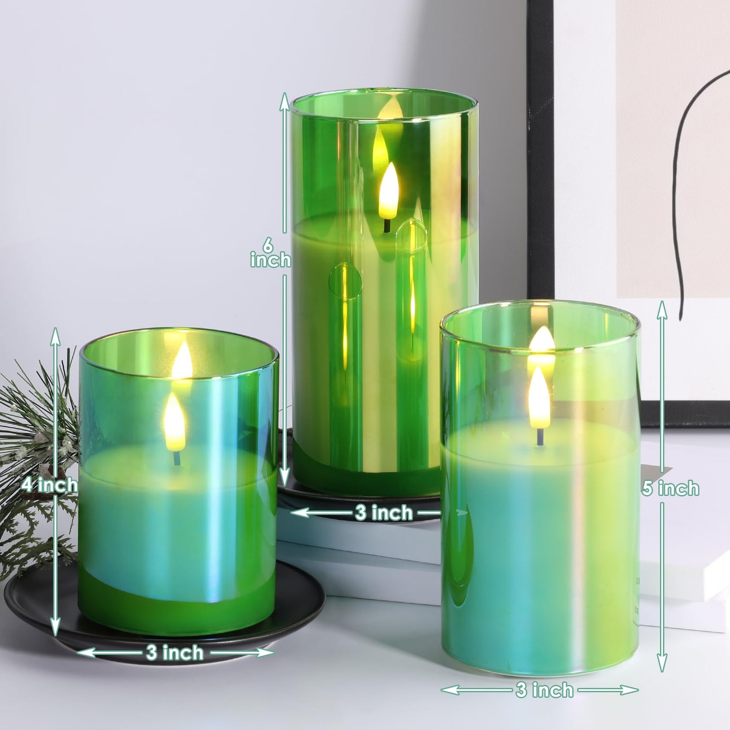 Eywamage Gold Glass Flameless Pillar Candles with Remote, Flickering Fall LED Candles Battery Operated Set of 3