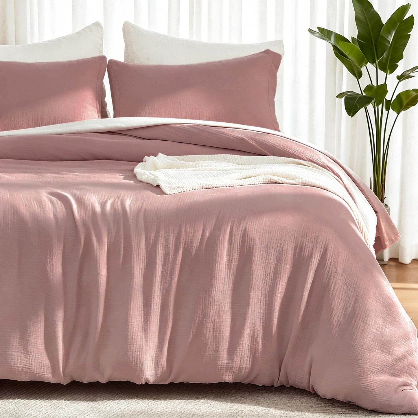 EMME Muslin Cotton Duvet Cover Set Linen Like Beige Queen