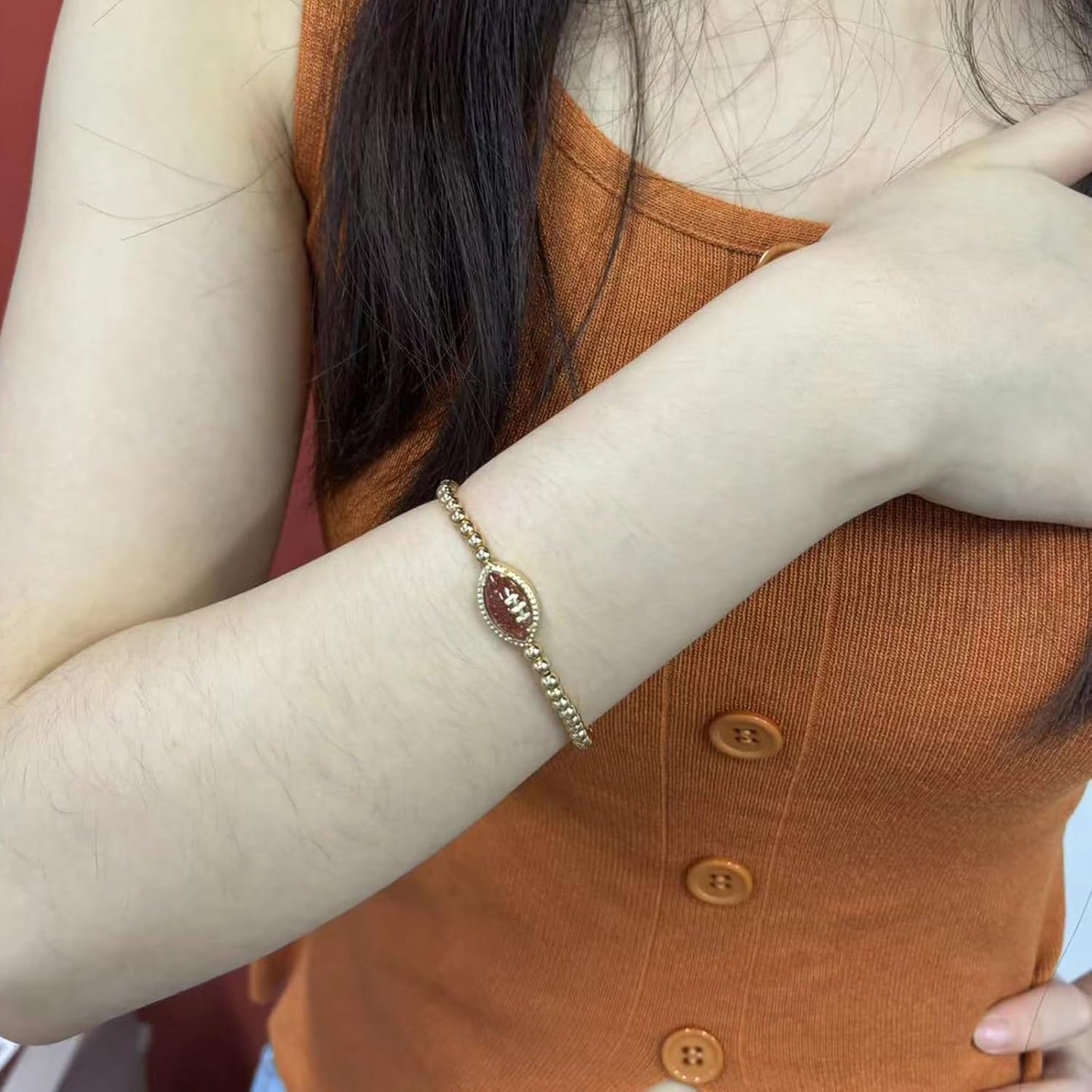Football Game Day Bracelets for Women Golden/Silver Beaded Stretch Bracelets Sports Fan Bracelet Accessories