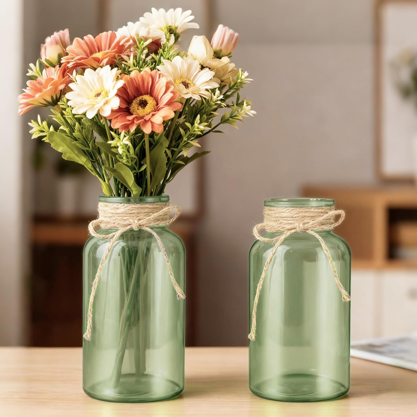 3 Pack Mason Jar Vases for Centerpieces, Amber Glass Flower Vase