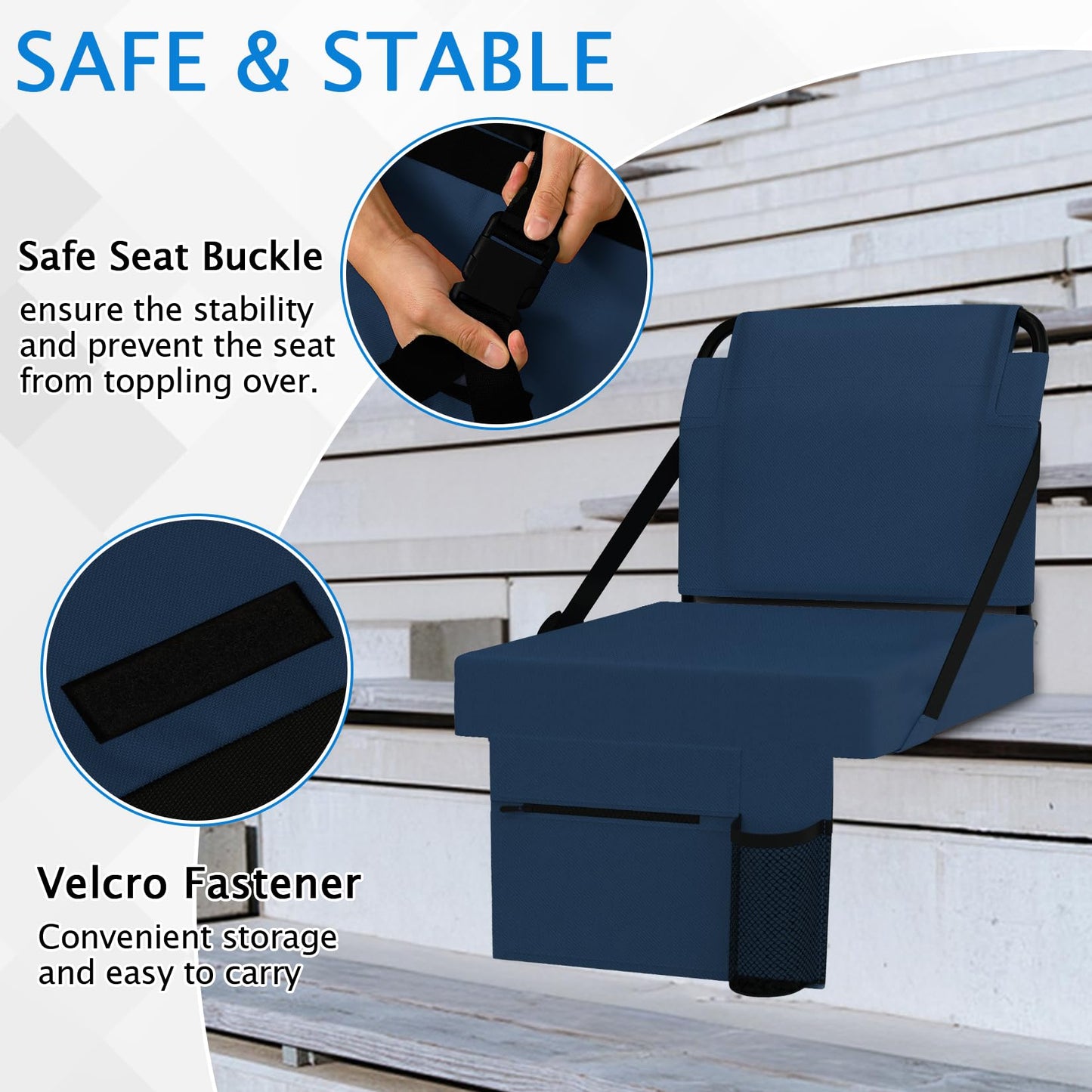 2pcs Stadium Seat for Bleachers with Back Support，Portable Bleacher Chairs with Back and Cushion，Includes Shoulder Strap and Cup Holder