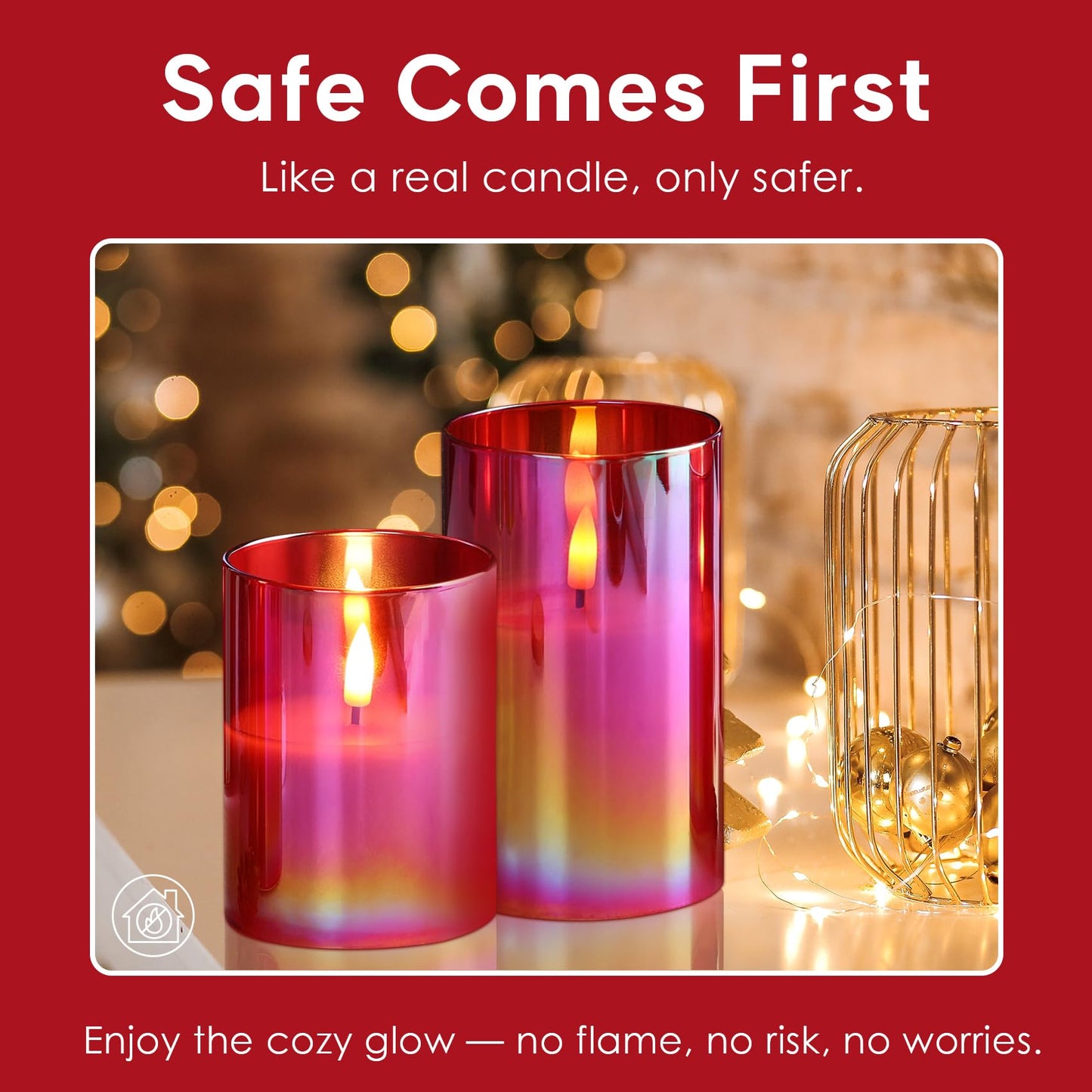 Eywamage Gold Glass Flameless Pillar Candles with Remote, Flickering Fall LED Candles Battery Operated Set of 3
