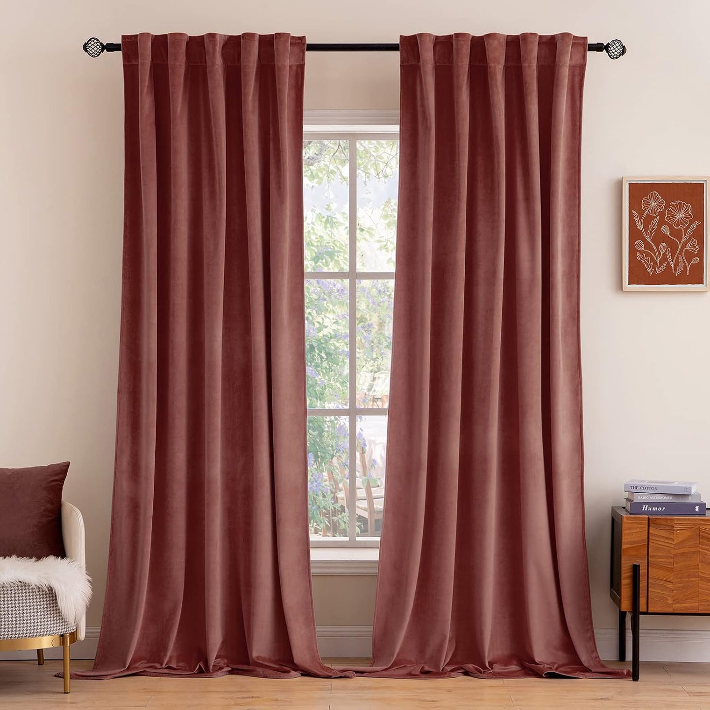 MIULEE Velvet Curtains 52x84 inches 2 Panels Olive Green Blackout Curtains