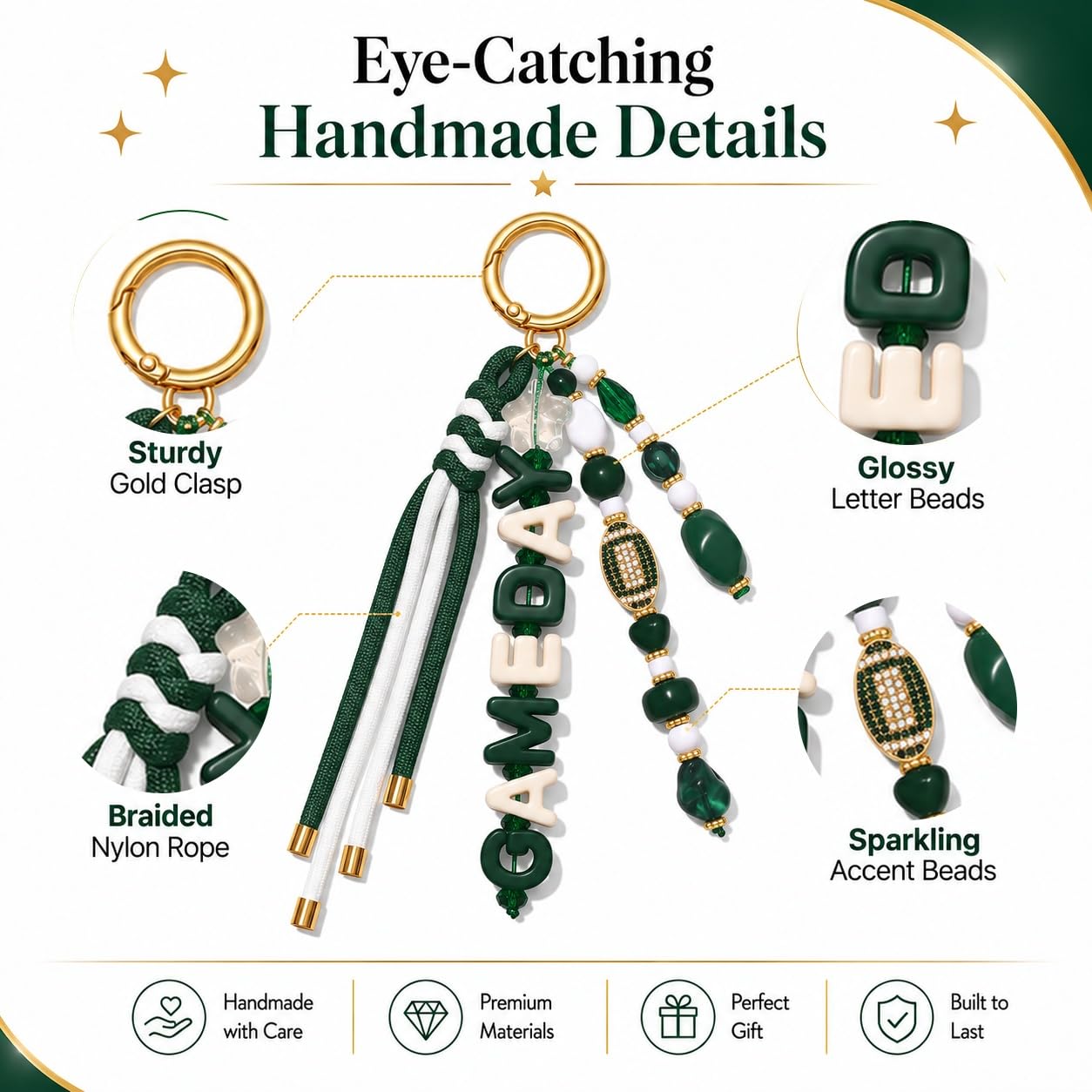 ANGLESJELL Football Bag Charms Paracord Game Day Keychains Purse Charms Football Cheer Mom Accessories Essentials Gifts